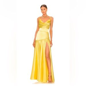 Bronx and Banco Yellow Satin Maxi Dress
